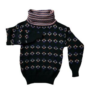 VTG Boston Traders S Wool Knit Sweater Geometric All Over Ski Turtleneck Y2K 80s